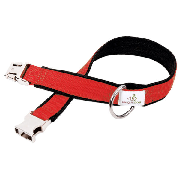 Hundehalsband handgemacht aus Jeans und Gurtband in Rot