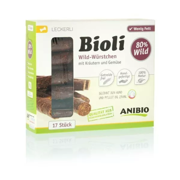 Hundewurst aus Wildfleisch - Bioli von Anibio (Karton mit 17 Stück)