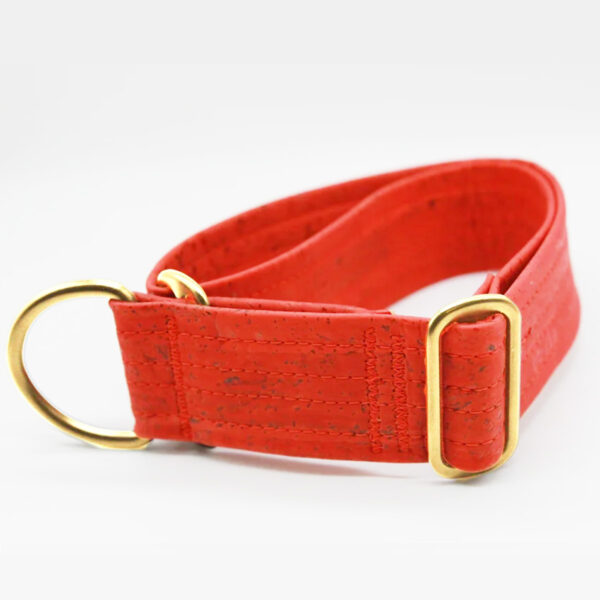 Veganes Halsband aus rotem Kork mit Zugstopp und Goldbeschlägen